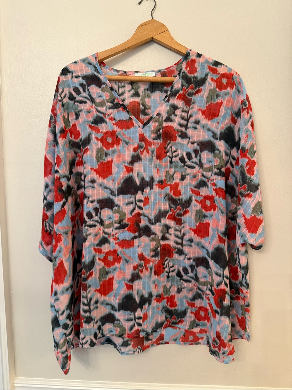 Jade Sheer Abstract design Boxy Flowy Top oversized fit M/L women’s bat wing
